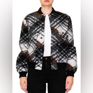 MELLODAY Plaid Faux Shearling Bomber Jacket Nordstrom